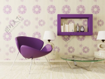 紫色风格书房装修设计图片