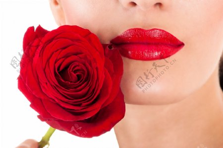 性感红唇和花朵图片