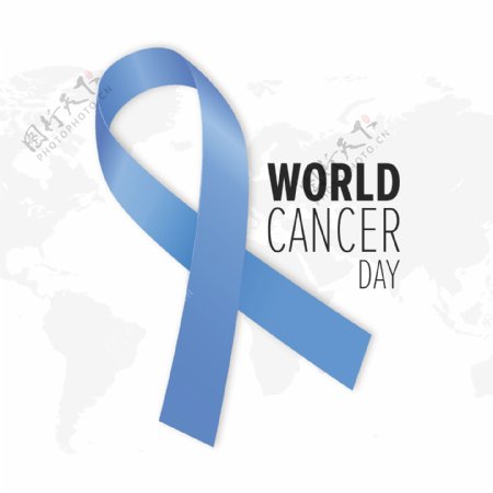 背景带蓝丝带和地图世界癌症日
