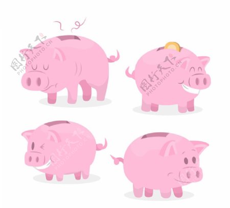 粉色猪存钱罐矢量素材