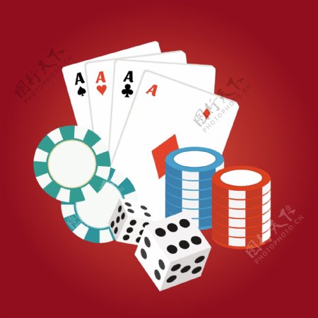 红色背景下的赌场卡和筹码