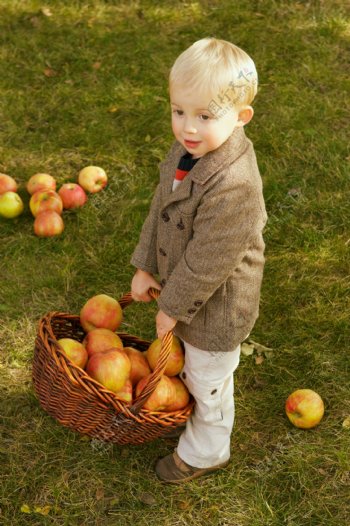 拿苹果的儿童摄影图片