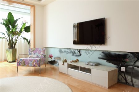 现代小清新客厅电视墙设计图
