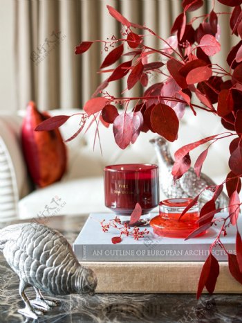 室内沙发红色树叶装饰效果图