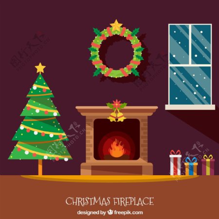 圣诞室内背景壁炉