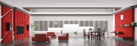 红色简约风格客厅装潢设计图片
