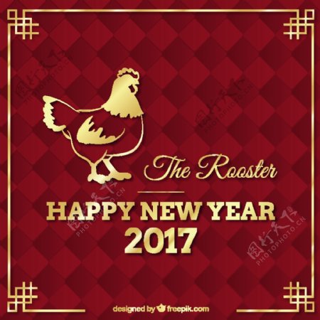 新年红色抽象金公鸡背景