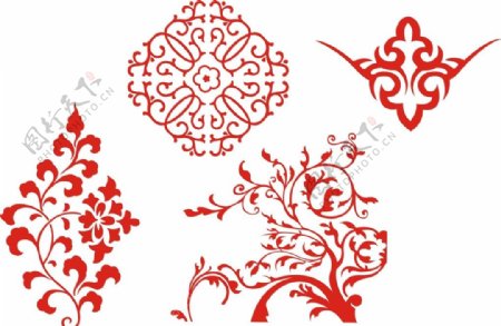 红色古典花纹素材