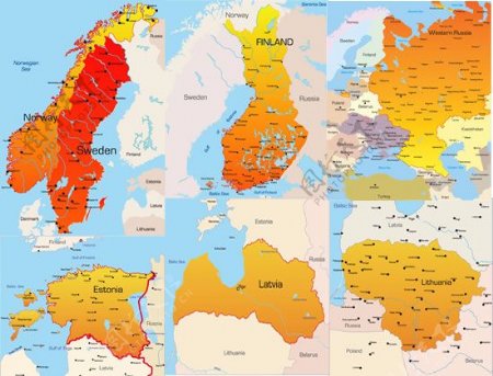 东欧国家地图矢量素材