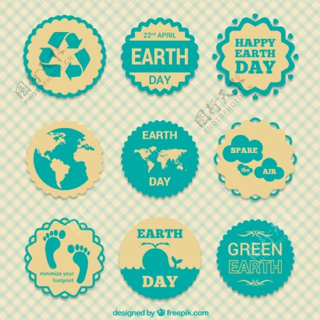绿色地球日标签矢量图