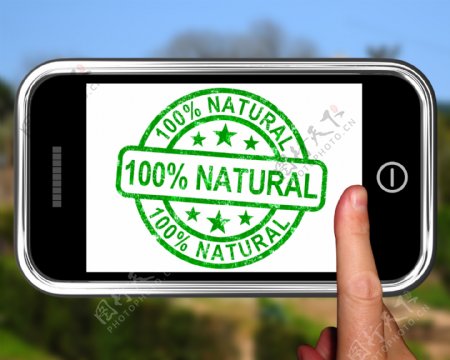 100天然智能手机上显示的健康食品