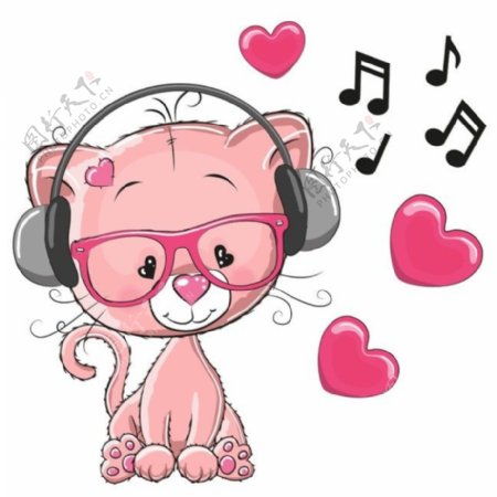 听音乐的卡通猫图片