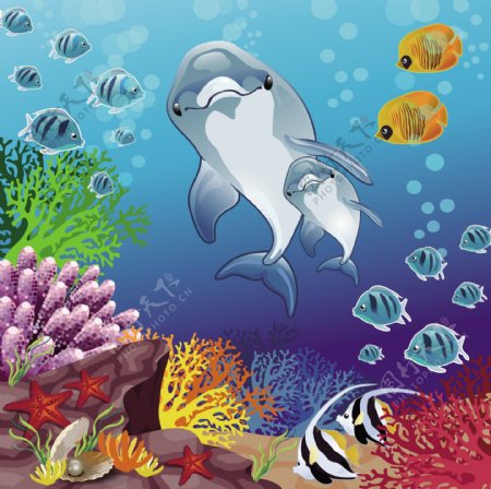 鱼与美丽海底世界矢量图素材