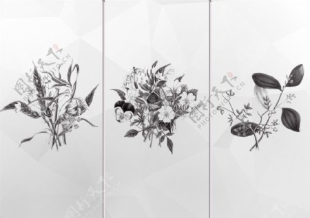 现代简约黑白灰花朵图案简洁背景墙