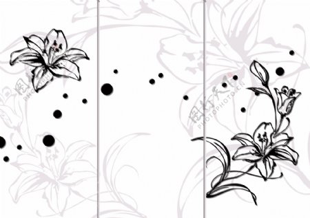 现代简约黑白线条浮雕花朵典雅简洁背景墙