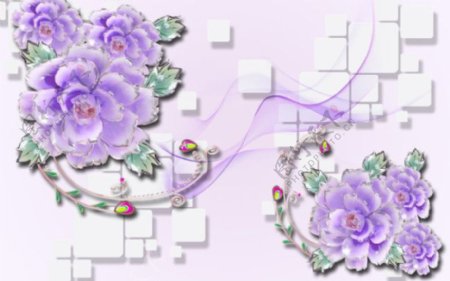 紫色牡丹花背景墙图片