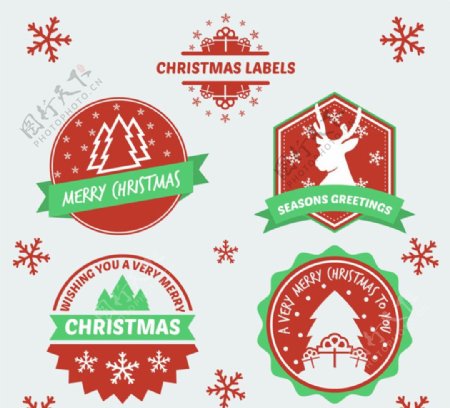 红色圣诞快乐标签矢量素材