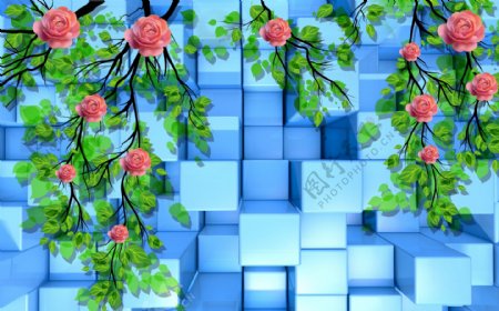 立体方块背景花卉素材