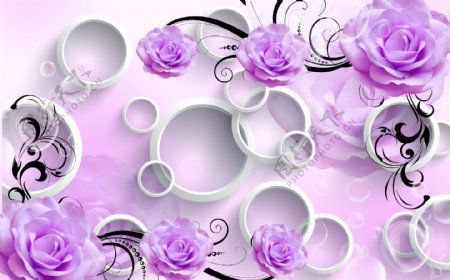 紫色花卉温馨装饰背景墙