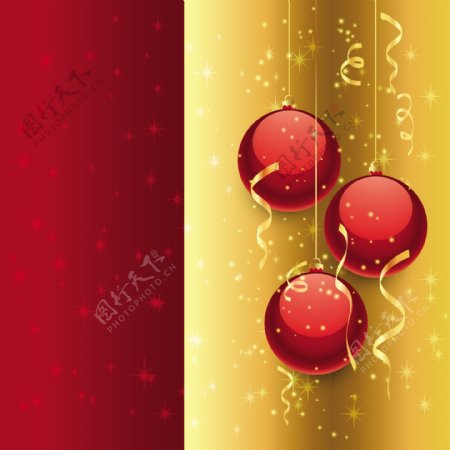 金色和红色背景的圣诞球