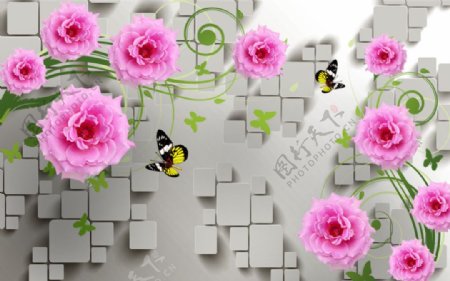 粉色花朵3D背景墙