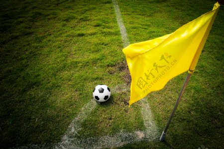 草地上的旗帜与足球图片