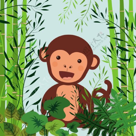 竹子丛中的一只猴子