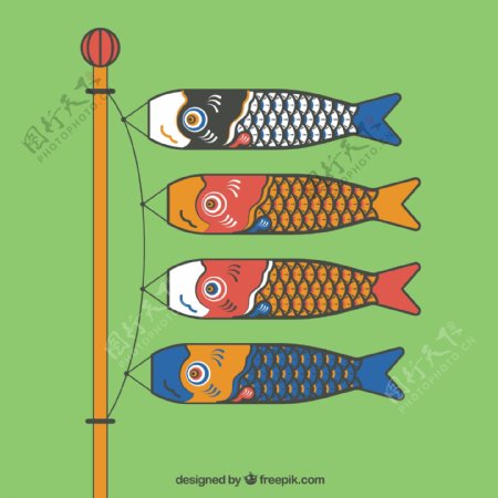 彩色日本鲤鱼旗矢量素材图片
