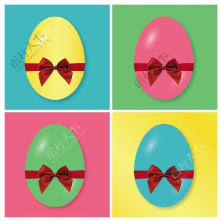 四种不同颜色的复活节彩蛋