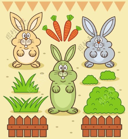 手绘兔子胡萝卜插图背景