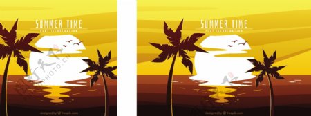 太阳棕榈树的夏天背景
