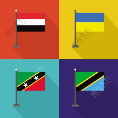 也门乌克兰圣基茨和尼维斯坦桑尼亚国旗