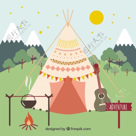 波希米亚的帐篷营地的元素