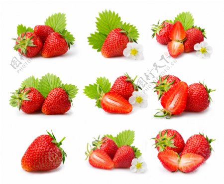 草莓和绿叶图片
