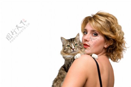性感美女与猫咪图片