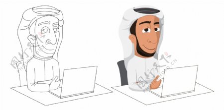 卡通阿拉伯人电脑学习素材