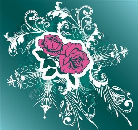 玫瑰花主题花纹矢量素材ai格式01