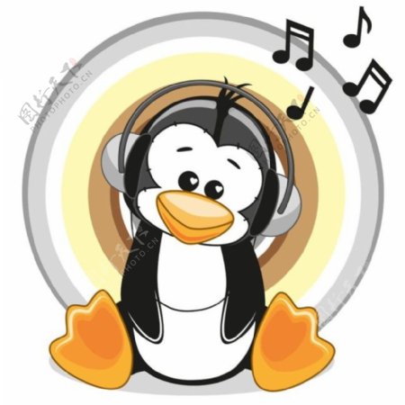 听音乐的卡通企鹅图片