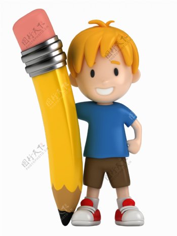 抱着铅笔的3D男孩图片