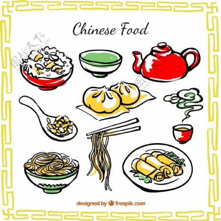 手绘中国传统食物矢量图下载