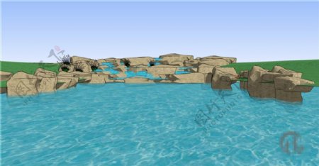园林海边石头skp模型