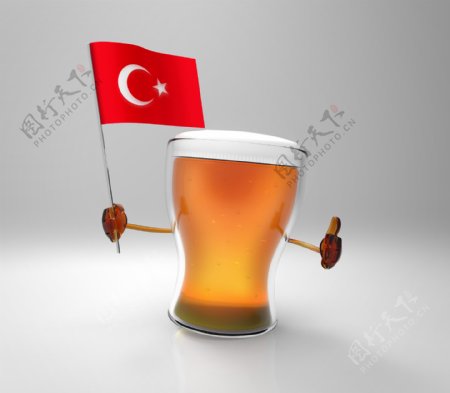 红色国旗与啤酒