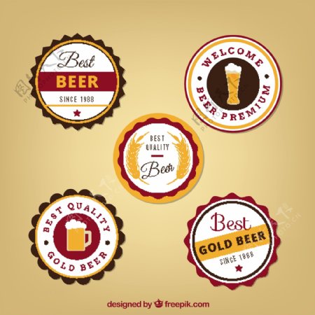 五个圆形啤酒标签图标