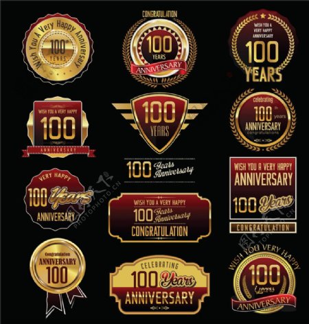 金色100周年质感标签图片