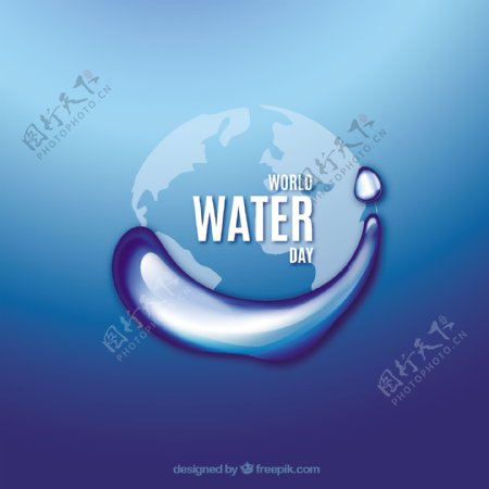 蓝色水世界日背景与水滴