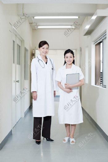 走廊里的中年女医生与护士图片