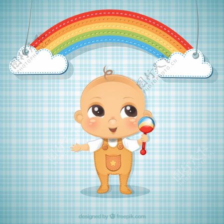 可爱婴儿和彩虹