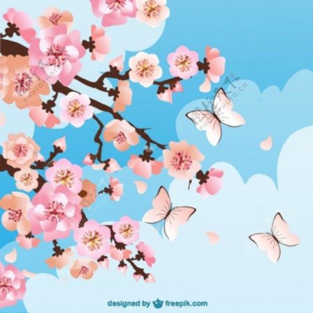 樱花背景与蝴蝶