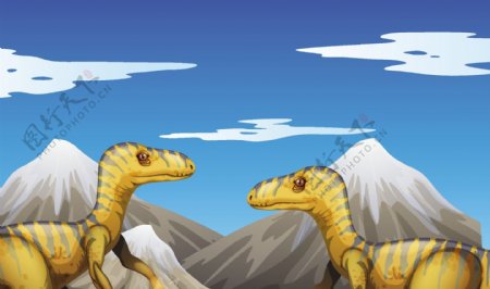 恐龙和山峰创意插图