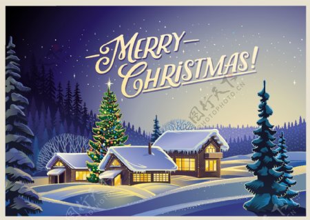 精美圣诞节卡通房子海报矢量设计
